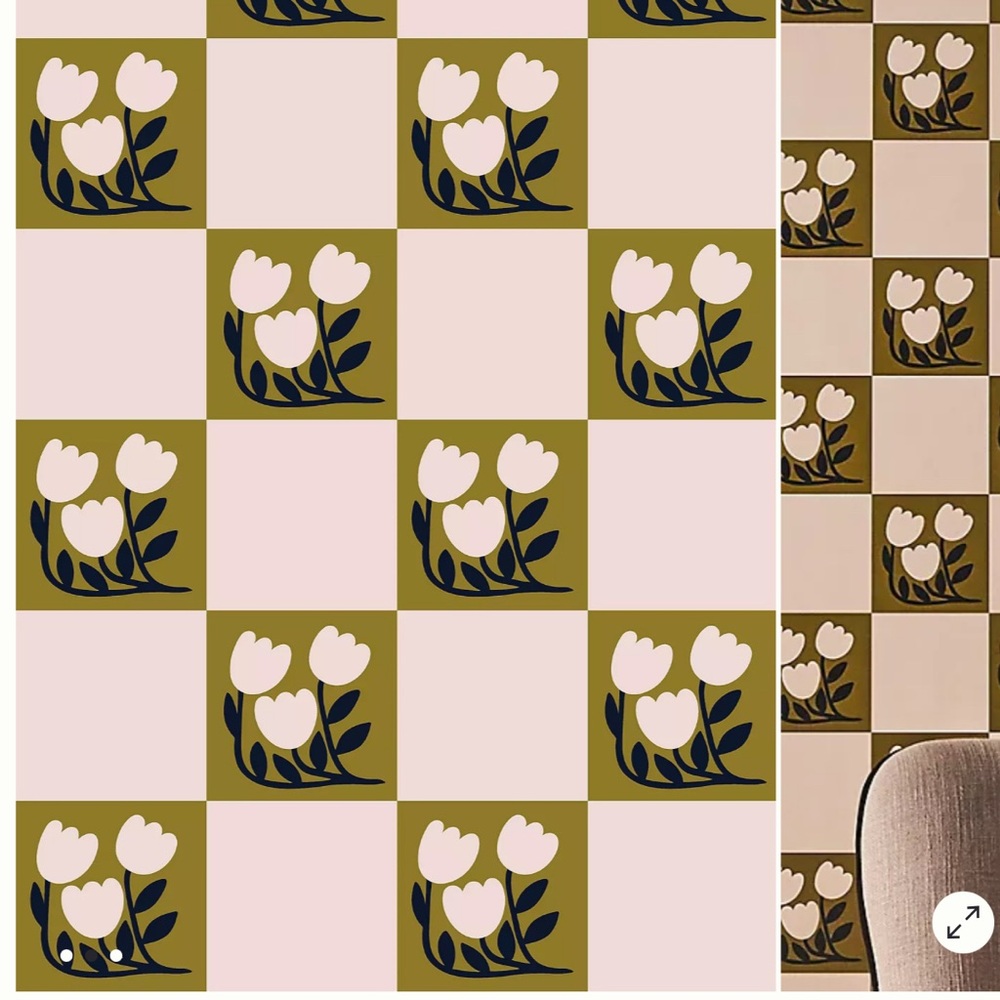 Anthropologie Blossom Bliss Beige Floral Checkered Diana Pereira Wallpaper